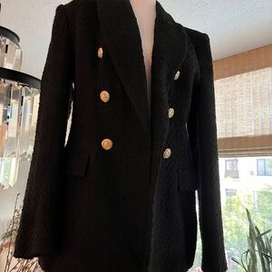 Pre-Loved Zara Black Double-Breasted Tweed Blazer Sz L